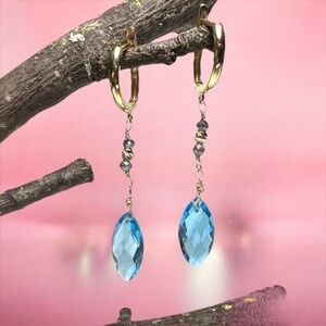 18k Gold Swiss Blue Topaz Earrings - Celebrate December Birthstone Brilliance